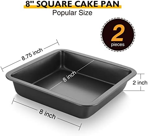 HONGBAKE 8x8 Cake Baking Pan Set, Nonstick Square Brownie Pans with