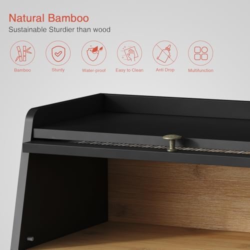 Goozii Large Bread Box for Kitchen Countertop, Black Bread Storage Container for Homemade Bread, Double Layer Farmhouse Breadbox Organizer for Kitchen Counter Cabinet, Pantry, Cupboard (Black)