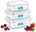 Glass Berry Containers for Fridge, 3 Pack (White)