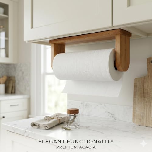 Acacia Wood Paper Towel Holder, Under Cabinet Wall Mount