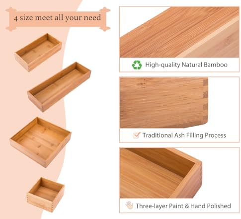 Bamboo Drawer Organizer Box, 12" x 4"