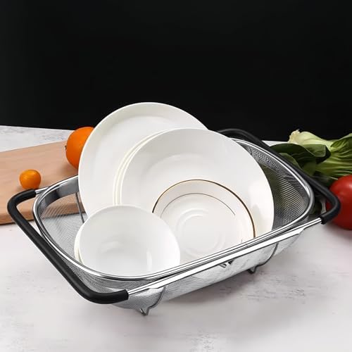 Over The Sink Colander, Stainless Steel Fine Mesh Expandable Colander