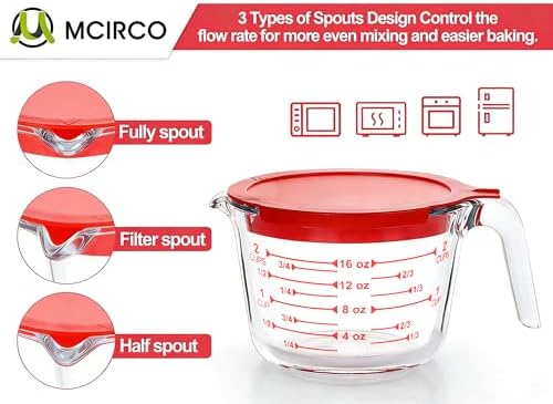 M MCIRCO 6 Pcs Glass Measuring Cups with Lids Set, 1 Cup, 2 Cup, 4 Cup