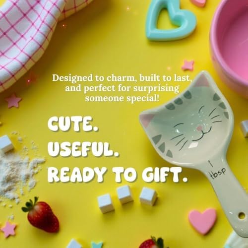 Cat Measuring Spoons Set of 4, Ceramic Baking Kitchen Gifts for Women