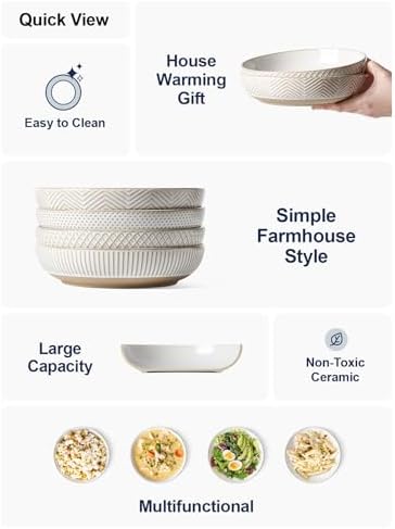 LE TAUCI Pasta Bowls 46oz, Large Salad Bowl, Ceramic Serving Plate
