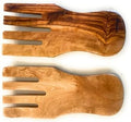 8" Olive Wood Salad Server Hands- Hand Made Utensil Set- Tongs For