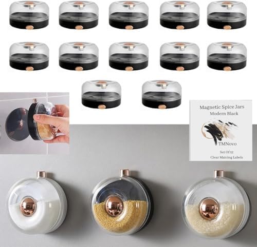 Magnetic Spice Jars for Refrigerator, Shaker Lids, 4 oz, Set of 12