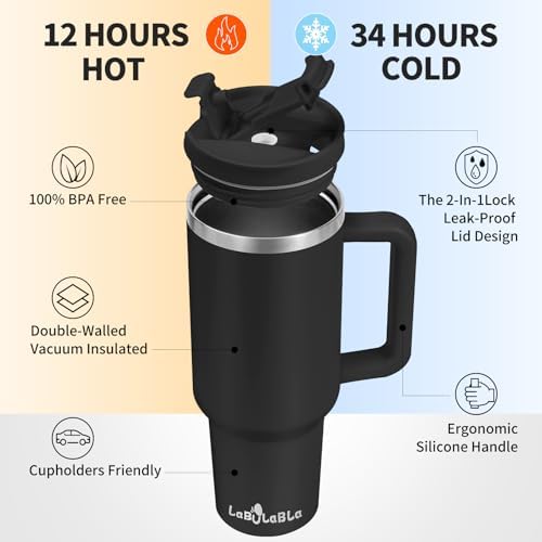 Labulabla 40oz Tumbler with Handle,Double Wall Vacuum Reusable