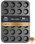 Parmedu 24 Cups Carbon Steel Muffin Pan Set with 200 Cupcake Liners, 1