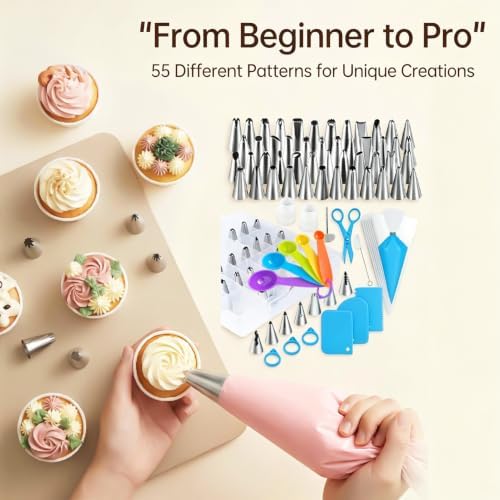 120PCs Piping Bags and Tips Set, Cake Decorating Kit for Beginner &