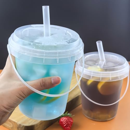 30 Sets - 34 oz Plastic Cups with Lid and Straw,Disposable Coffee Cups