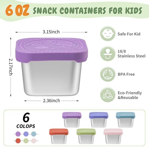 6 Oz Snack Containers with Lids for Kids - 6 Pack Lunch Box