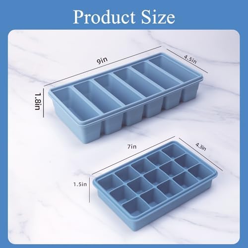 2-Pack Silicone Freezer Trays with Lid,6 Large 1/2-Cup(125ml)&15 Small
