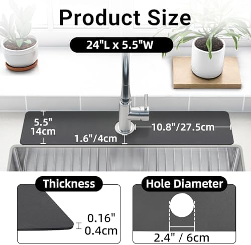 LOPNUR Cuttable Faucet Mat for Kitchen Sink, Long 24x5.5 Inch, Dark