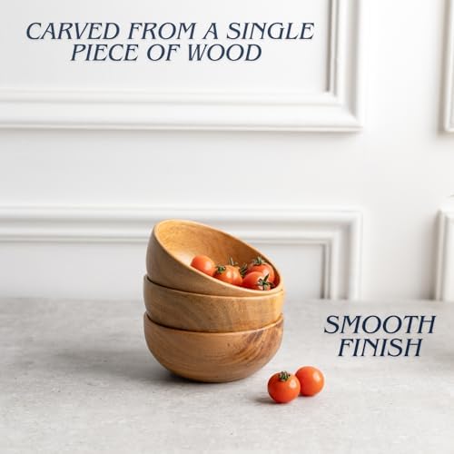 Set of 6 small acacia wood dessert bowls 4.2 * 2 inches | 8 oz