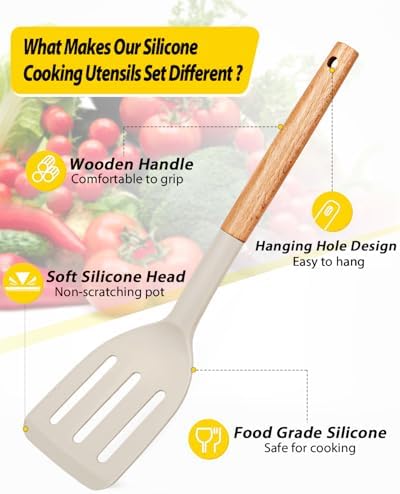 BUNDLEPRO Silicone Spatula and Spoon Set, 4-Piece, Khaki