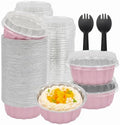 Lilaly 100 Pack 9oz Mini Cake Pans with Lids and Spoons, Round, Pink