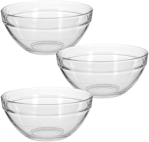 3pcs Tempered Glass Prep Bowls Glass Bowl Set 6.7 Inch Salad Bowls
