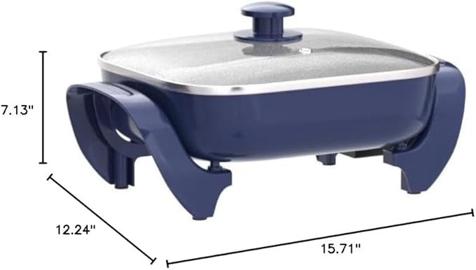 GreenLife 12" 5QT Square Electric Skillet, Glass Vented Lid, Ceramic PFAS-Free - Image 9
