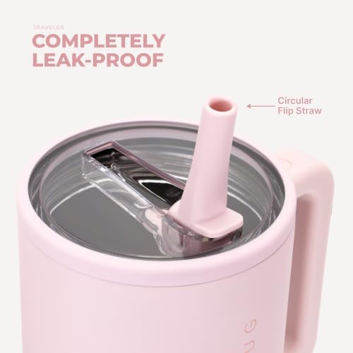 HydroJug Traveler 40oz, Insulated Tumbler with Handle & Straw, Pink