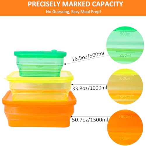 Set of 3 Clear Collapsible Full Silicone Food Storage Containers with