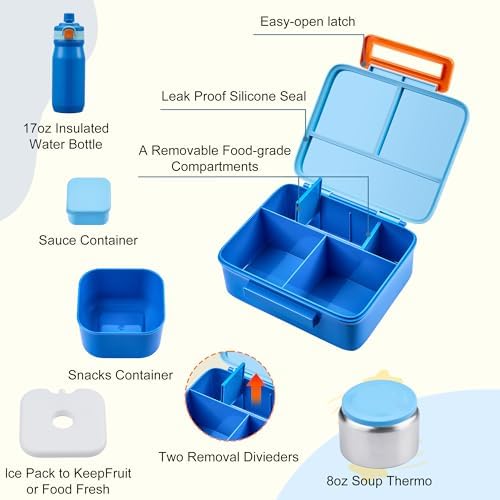 Bento Lunch Box for Kids with 8oz Soup Thermo, Leak-proof Lunch Food