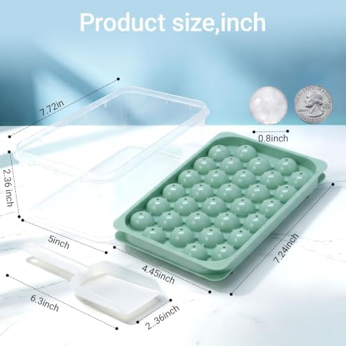 Mini Ice Cube Trays with Lid & Bin, 64 Round Ice Balls, 0.8 Inch
