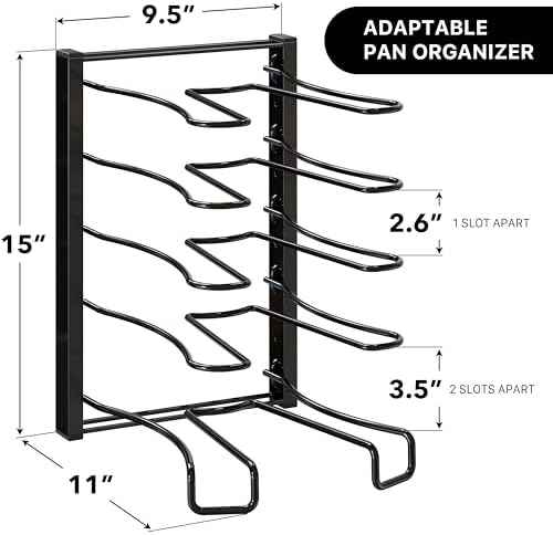 SIMPLE HOUSEWARE 5 Compartments Height Adjustable Pan Organizer, Black