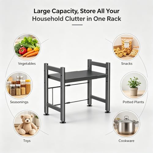 2-Tier Microwave Stand, 220lbs Rack with 6 Hooks