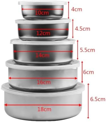 Stainless Steel Mixing Bowl Set With 5 Clear Plastic Lids, Nesting