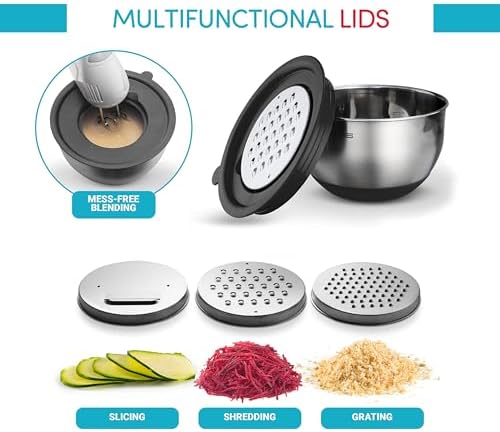 Mixing Bowls with Lids Set of 5 - Stainless Steel Nesting Metal Bowl