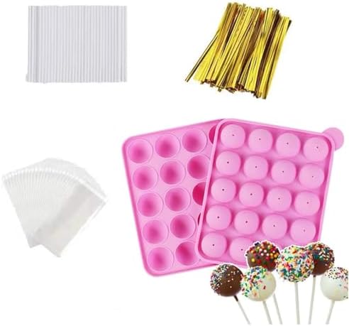 20-Cavity Silicone Cake Pop Mold Set With Lollipop Sticks, Treat Bags