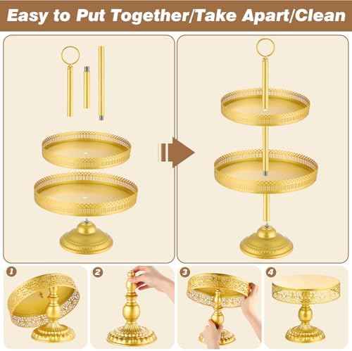 Wenqik 15 Pcs Gold Cake Stand Set Metal Dessert Display Set Tiered