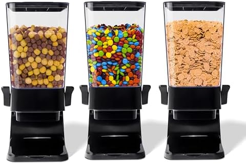 Cereal Dispenser Countertop, 5L Kitchen Organization Cereal Containers Storage, Desktop Candy Dispenser Plastic Cereal Dispenser, Snack Containers Can Hold Granola, Dry Food, Grain (Black, 3Pc)