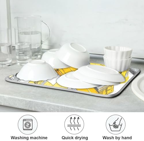 OTVEE Nostalgic Cassette Artwork Dish Drying Mat for Kitchen Counter