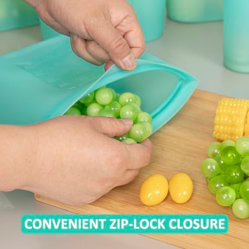 Reusable Food Bags, 8 Pack 100% Silicone Food Storage Bags Stand Up