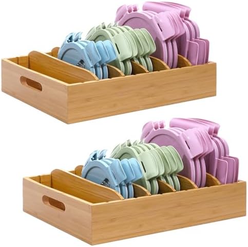 Bamboo Lid Holder Food Container, Kitchen Organizer with 5 Adjustable