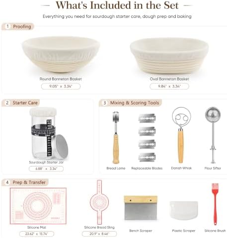 Sourdough Starter Kit, Round & Oval Banneton Baskets