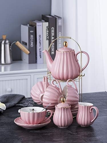 Jusalpha Fine China Pink Coffee Cup/Teacup Set, 7 OZ Cups& Saucer