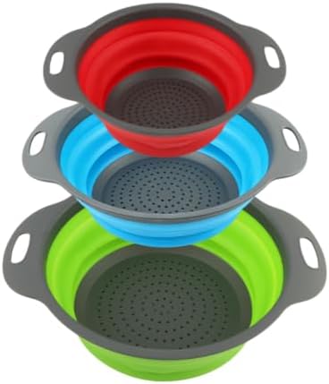 Collapsible Colander Set, 3 Pack Silicone Kitchen Strainer Set, Space
