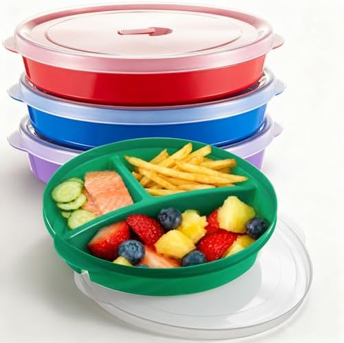 Hushee 4 Pcs Microwave Food Storage Containers, Round, Multicolor