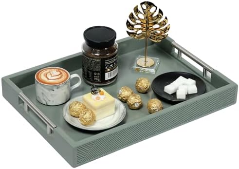 Serving Tray with Polished Metal Handles, 16.5''x12'' Rectangle Coffee