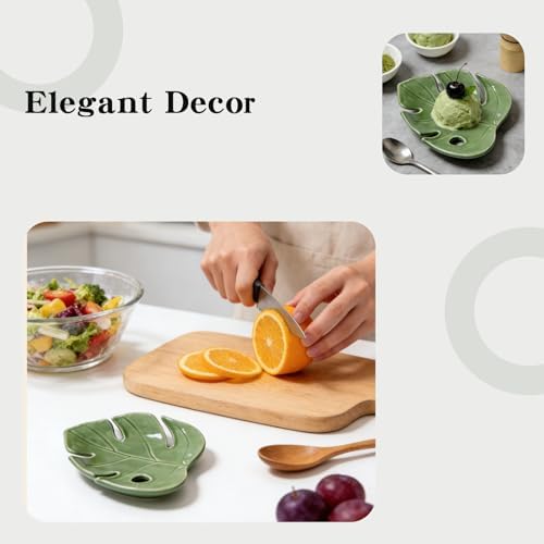 Ceramic Spoon Rest for Kitchen Counter, Leaf Shaped Decorative Utensil