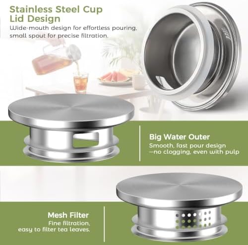 2 Pack Glass Pitcher with Lid and Handle for Fridge, Iced Tea and
