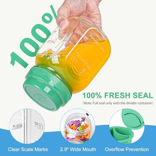 Syntic 32 Oz Glass Salad Jar with Silicone Dressing Cup & Foldable