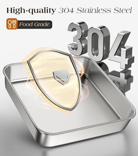 8 x 8-Inch Baking Pan with lid, 304 Stainless Steel Square Cake Pan