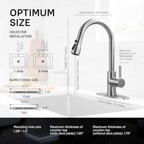 WEWE High-Arc Pull-Down Kitchen Faucet, Brushed Nickel