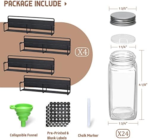 VITEVER Magnetic Spice Rack, 4 Pack, 24 Glass Jars