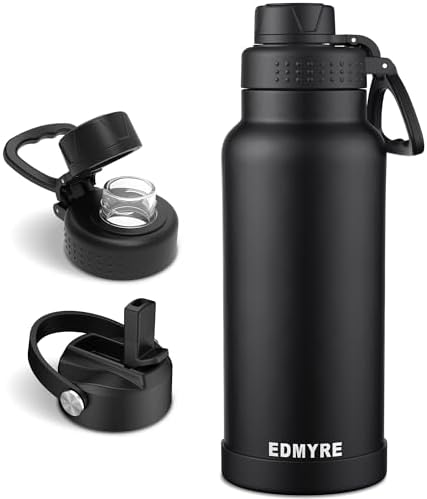 40 oz Insulated Water Bottle 2 Lids Stainless Steel Vacuum Flask