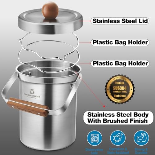 WAGENSTEIGER 3 Liters Stainless Steel Kitchen Compost Bin with Lid